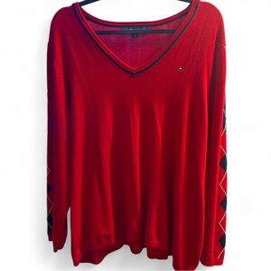 Tommy Hilfiger Women's V-Neck Sweater in Red and Black